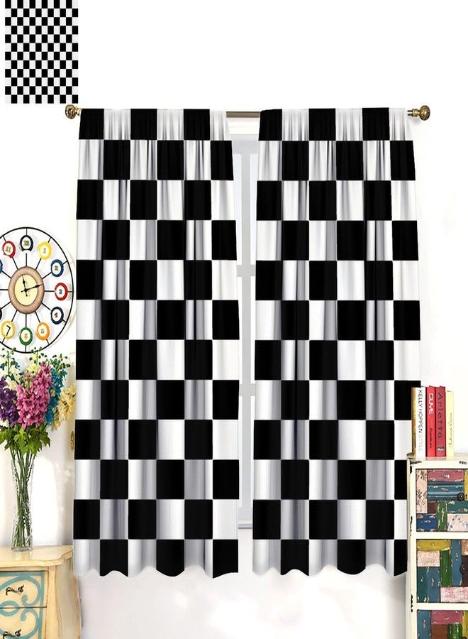AuiMzoo Black and White Checkered Curtains, Lovely Vintage Checkerboard Flag Racing Racing Line, Bedroom Living Room Decor Pole Pocket Curtains - Image 3